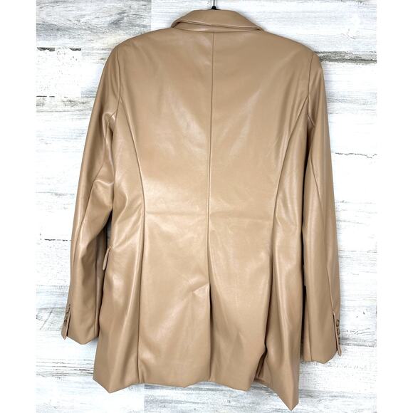 JOIE Women’s Small Nude Vegan Leather Button Mid-Length Lined Blazer Jacket - Picture 2 of 5